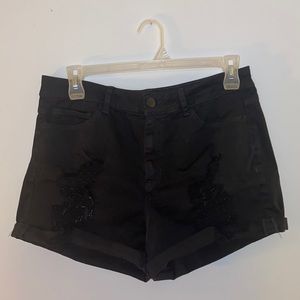 Distressed Black Shorts